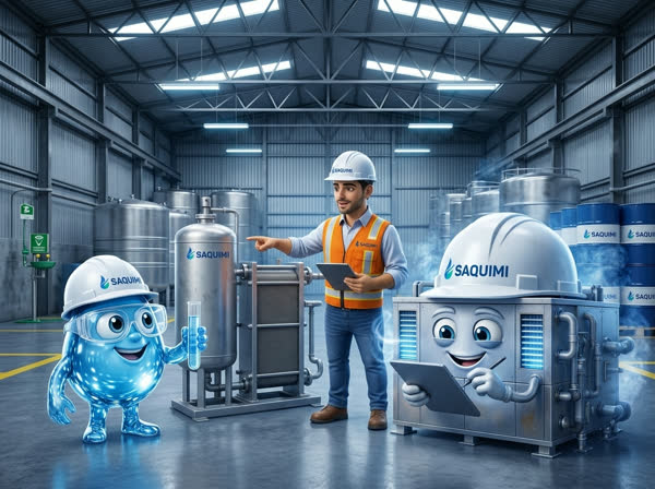 Equipo de ingenieros SAQUIMI en planta industrial de tratamiento de agua